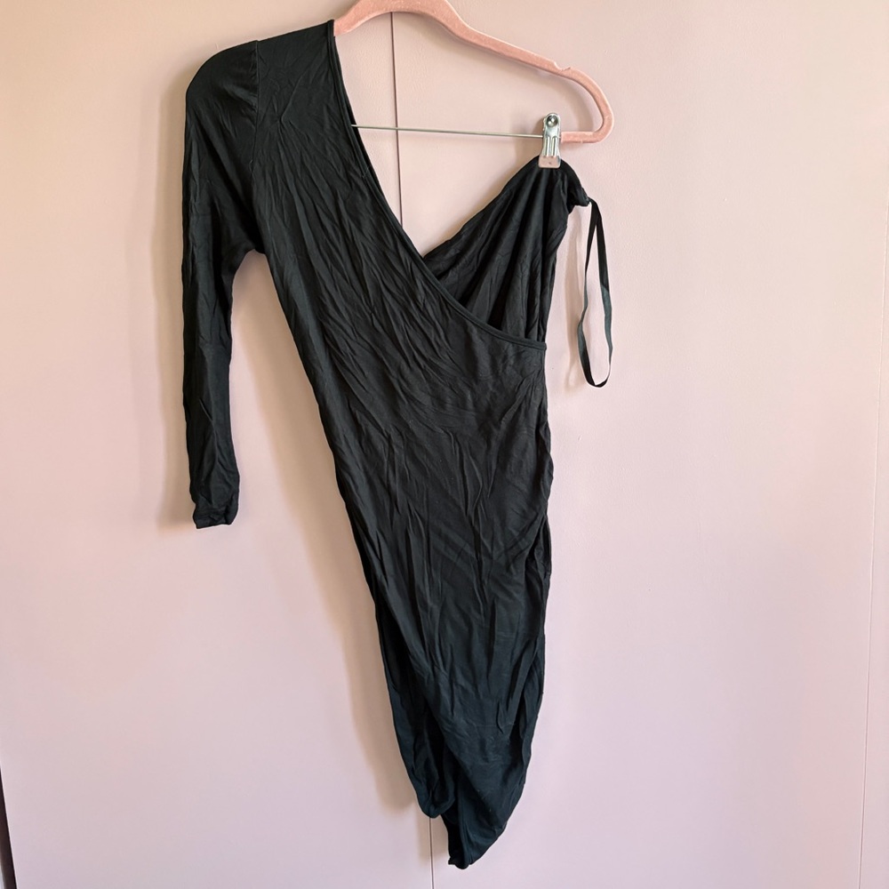 6 Shore Toad Black Asymmetric Wrap Mini Dress